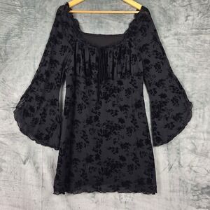 Womens Dress 2XL Black Velvet Burnout Fairy Grunge Whimsigoth Witchcore Babydoll